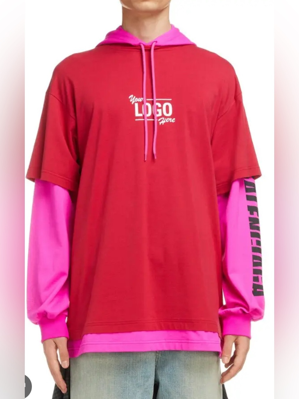 Balenciaga Your Logo Here Layered Hoodie Red-Pink